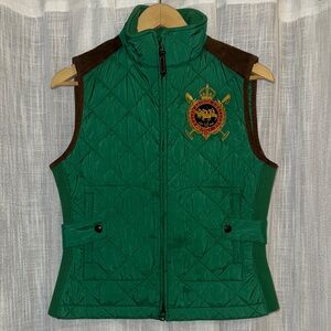 Ralph Lauren | Kelly Green Quilted Vest with Embroidered Crest Suede